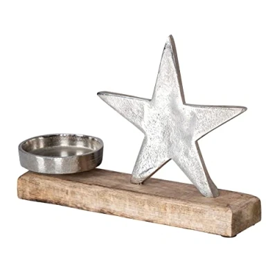 Abbildung von levandeo Kerzenhalter Stern 23x15cm Mango Braun Tischdeko Holz Metallstern Dekoration Deko Aufsteller Weihnachten Wohndekoration Geschenk