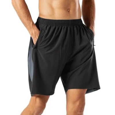 Abbildung von HMIYA Herren Sport Shorts Schnell Trocknend Kurze Hose mit Reißverschlusstasch,Schwarz(Gradient),3XL