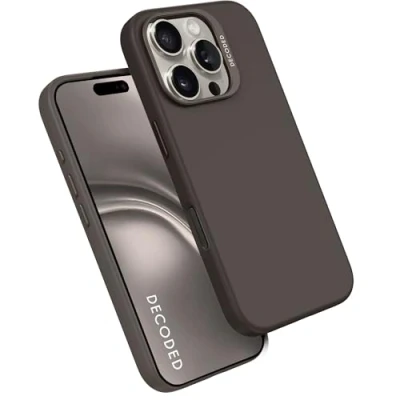 Abbildung von DECODED Silikonhülle für iPhone 16 Pro Max, MagSafe kompatibel, Premium Flüssig Soft Touch Material, Ganzkörper Schutzhülle, erhöhte Kanten zum Schutz von Bildschirm und Kamera, Phantomschwarz