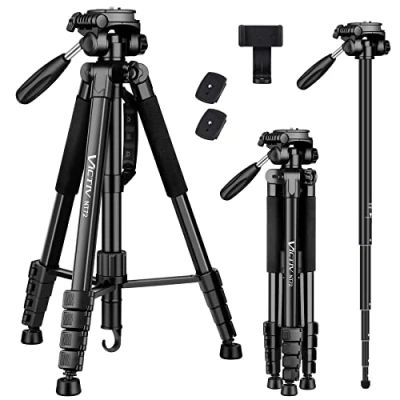 Abbildung von Victiv stativ Kamera 182 cm Aluminium Kamerastativ Einbeinstativ T72 Tripod Leicht und Kompakt Reisestativ für unterwegs mit 360 Panorama Kugelkopf 2 Schnellwechselplatte DSLR Schwarz
