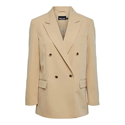 Abbildung von Pieces Zweireihiger KYZA Blazer, Damen, Größe: Small, Irish cream