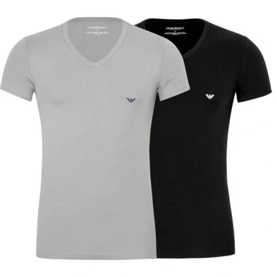 Abbildung von Emporio Armani V NECK 2 PACK Tshirt basic, Herren, Größe: Medium, Black/gray