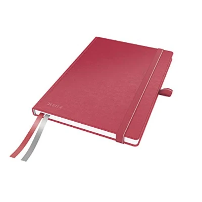 Abbildung von Leitz Complete Qualitäts Notizbuch A5 liniert, 160 Seiten, 80 Blatt, Hardcover Mit hochwertigem Einband, 100 g/m² Papier, Gummizugverschluss, Textilbänder, Stiftelasche, Tasche, Rot, 44780025
