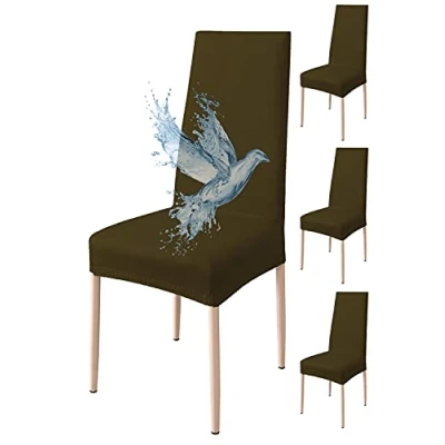 Abbildung von Poligino Stuhlhussen 4er Set Wasserdicht Stretch Universale Weich und Bequem, Stuhlbezug für Haus, Küche, Hochzeit, Restaurant, Party, Hotel, Zeremonie, Bankett Braun