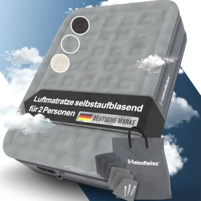 Abbildung von Heimfleiss® Luftmatratze selbstaufblasend 150x200 cm Premium Luftbett 2 Personen Schnell Aufblasbare Matratze ideal nutzbar als Gästebett &amp; Camping Bett Selbstaufblasbare Gästematratze mit Pumpe