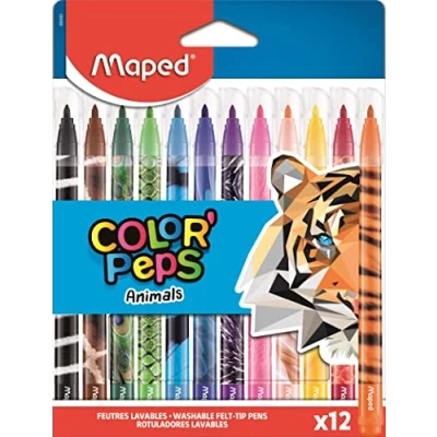 Abbildung von Maped 845403 Filzstifte, Fasermaler COLOR&#039;PEPS ANIMALS mit mittlerer Spitze Tiermotiven x12 Stifte