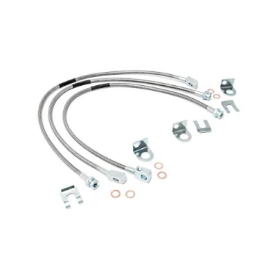 Abbildung von Rough Country Edelstahl Bremsleitungen für 1987 2006 Jeep Wrangler TJ/YJ/XJ 89715, vorne/hinten, rostfrei