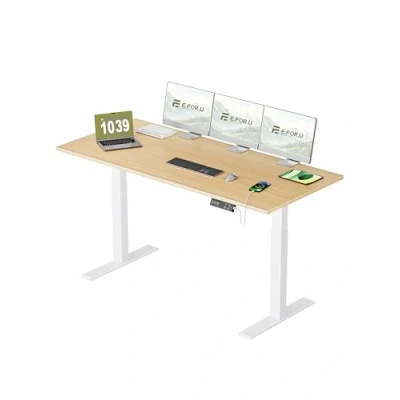 Abbildung von E.For.U® höhenverstellbarer Schreibtisch 180x80 cm, 2 Motoren, elektrisch höhenverstellbares Tischgestell mit Fach Teleskop, Memory Steuerung (Weiß), DT20L Tischplatte (Buche)