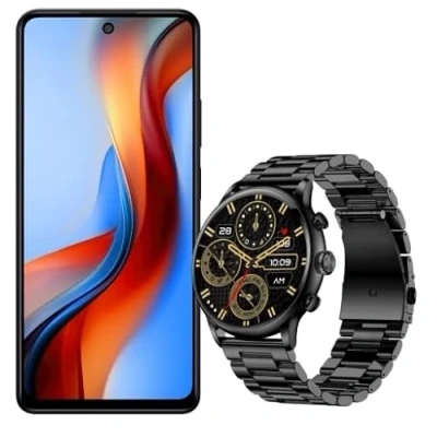 Abbildung von Satz mit Zwei Geräten Smartphone myPhone N23 Plus 5G + Smartwatch Watch Elegant 2, 5000mAh, Android 14, NFC, Dual SIM, 256GB, 8GB Ram, Dreifach Kamera 50mpx, GPS