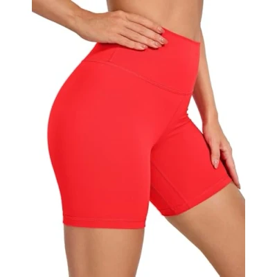 Abbildung von CRZ Yoga Naked Feeling Damen Kurze Leggings High Waist Blickdicht Fithess Shorts Radlerhose Sporthose 15cm Tiefrot 42