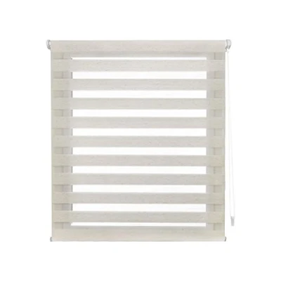 Abbildung von Decorblind Doppellagiges Rollo ohne Werkzeug und Bohren, Maße Rollo: 130 x 220 cm Breite Länge/Maße Stoff 127 215 Nacht Tagesrollo Ecru für Fenster