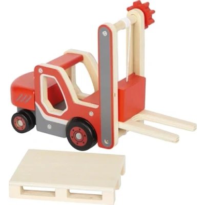 Abbildung von small foot Gabelstapler mit Palette aus Holz, beweglicher Gabel und Seilwinde, Spielfahrzeug für Kinder ab 2 Jahren, 12636
