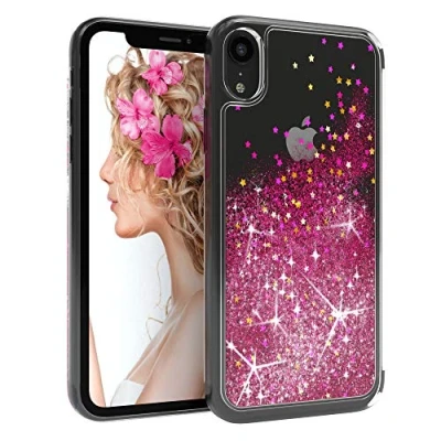 Abbildung von EAZY CASE Hülle kompatibel mit iPhone XR Schutzhülle Flüssig Glitzer, Handyhülle, Schutzhülle, Back Cover Glitter Flüssigkeit, aus TPU/Silikon, Transparent/Durchsichtig, Pink