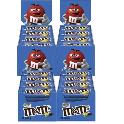Abbildung von M&amp;Ms Crispy 4x 24x 45g Schokolinsen Knusperreiskern in Milchschokolade mit Zuckerüberzug