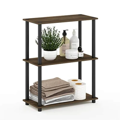 Abbildung von Furinno 3 Ebenen kompaktes Mehrzweck Regal, holz, Columbia Walnut/Schwarz, 75.18 x 59.94 29.46 cm