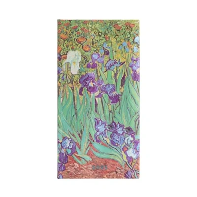 Abbildung von Van Gogh’s Irises Slim 12 month Horizontal Hardback Dayplanner 2025 (Elastic Band Closure): tydzień na dwóch stronach, zamykany gumkę, papier 100 gsm