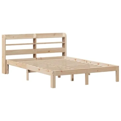 Abbildung von vidaXL Massivholzbett, Holzbett Bett mit Kopfteil, Bettgestell Bettrahmen Lattenrost, Doppelbett für Schlafzimmer, 160x200cm Kiefer