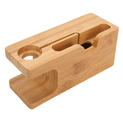 Abbildung von Bambus Ladestation Holz Desktop Dockingstation Organizer für Handy Smart Watch Tablet Ladekabel