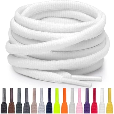 Abbildung von Miscly Schnürsenkel Oval, Reißfest für Sportschuhe, Sneaker und Laufschuhe 100% Polyester Ø 6mm (114 cm, Weiß)