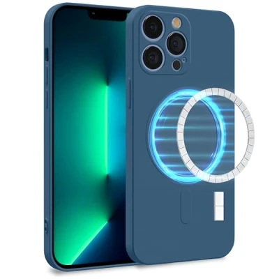 Abbildung von MyGadget Hülle für Apple iPhone 13 Pro [ kompatibel mit MagSafe ] Zweilagige Handyhülle Kameraschutz Cover Innenfutter &amp; Silikon außen Dunkel Blau