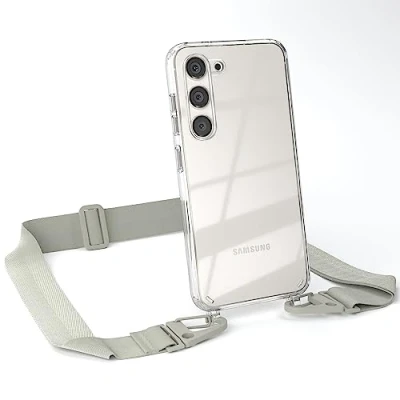 Abbildung von EAZY CASE Hülle mit Band kompatibel Samsung Galaxy S23 Handyhülle Umhängeband für Silikonhülle Transparent Schutzhülle Handykette zum Umhängen Handykordel Smartphone in Taupe Grau