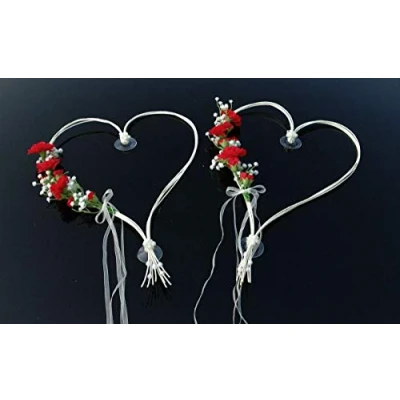 Abbildung von ROMANTISCHE Herzen Autoschmuck Auto Schmuck Braut Paar Rose Deko Dekoration Hochzeit Car Wedding (Rot 4)