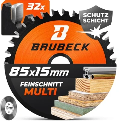 Abbildung von BAUBECK Sägeblatt 85x15 inkl. 10mm Reduzierring Multi Material Feinschnitt 85mm für Holz, Aluminium, Metall uvm. Kreissägeblatt 85x10
