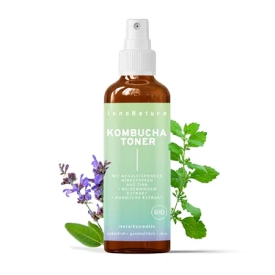 Abbildung von InnoNature Kombucha Toner mit Zink Gesichtstonikum für ölige und unreine Haut 75ml, u.a. Extrakt, Bio Aloe Vera Saft, Melissen Hydrolat Salbei