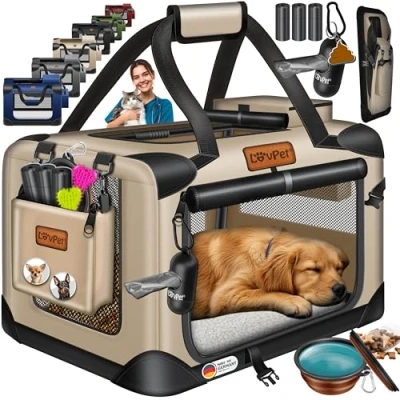 Abbildung von Lovpet Tiertransportbox bis 7 kg, Hundebox Hundetransportbox faltbar Inkl.Hundenapf Transport