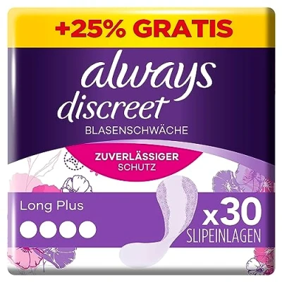 Abbildung von Always Discreet Inkontinenz Slipeinlagen Für Frauen Long Plus Stück 30, Absorbieren Gerüche Und Nässe, Verhindern Auslaufen