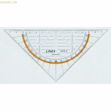 Abbildung von Linex 1616G Geometrie Dreieck, Hypotenuse 16cm, Kunststoff, Winkelmesser, Facette, metrische Skala