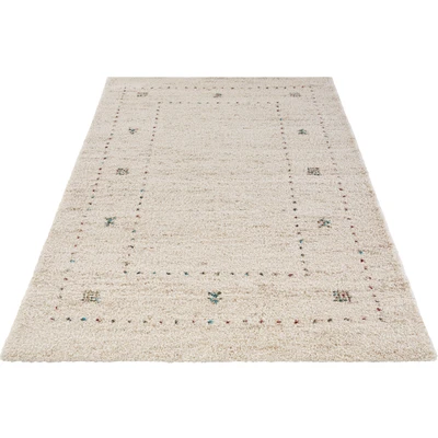 Abbildung von Mint Rugs Nomadic Teppich Hochflor Wohnzimmer Weich Flauschig Langflor Shaggy Flokati Boho Ethno Design für Kinderzimmer Schlafzimmer Küche Flur Creme 120x170 cm