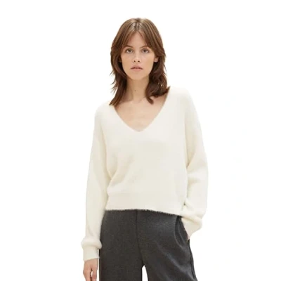 Abbildung von TOM Tailor Flauschig MIT Vausschnitt Strickpullover, Damen, Größe: 44, Weiß