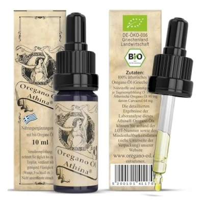 Abbildung von Athina® Oregano Öl Bio DE ÖKO 006 I 1 x 10 ml ätherisches Oreganoöl Origanum vulgare hirtum aus Nordgriechenland 80% Carvacrol Tropfen Regelmäßige Kontrollen für höchste Qualität