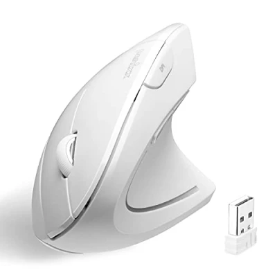 Abbildung von Perixx PM 713NW 11937 PERIMICE 713W Kabellose, natürlich ergonomische, vertikale 2,4 GHz Maus mit USB Empfänger, Netzschalter, 6 Tasten Design, 3 DPI Stufen, Rechtshänder, Weiß