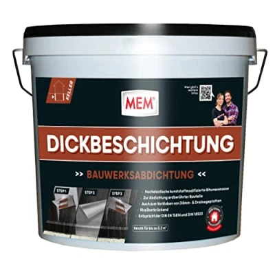 Abbildung von MEM Dickbeschichtung, Für Neu und Altbauten, Tausalzbeständig fäulnisfest, Gebrauchsfertig, Einfach zu verarbeiten, Lösemittelfrei, 12 l, Dunkelbraun