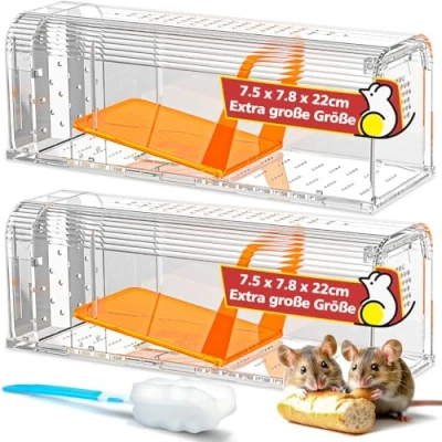 Abbildung von TAKRINK Mausefalle Lebend 2er Set Tierfreundlich Mäusefalle Hochsensitive Lebendfalle Maus Wiederverwendbar Kein Kontakt mit Ratten für in der Küche im Garten Lager transparent
