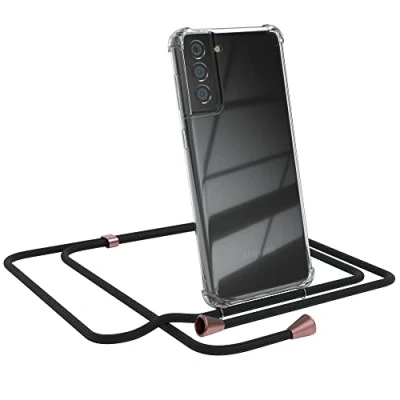 Abbildung von EAZY CASE Handykette kompatibel mit Samsung Galaxy S21 Plus 5G Handyhülle Umhängeband, Handykordel Schutzhülle, Silikonhülle, Hülle Band, Stylische Kette für Smartphone, Clips in Rosé