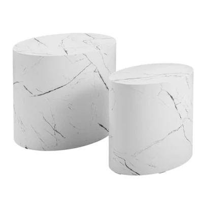 Abbildung von riess ambiente Beistelltisch DICE 55cm weiß · overaler Wohnzimmertisch in Marmor Design (Set, 2 St), Satztisch Modern montiert Anstelltisch