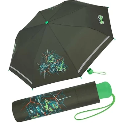 Abbildung von Scout Kinder Taschenschirm mit reflektierendem Streifen Dino Hunter