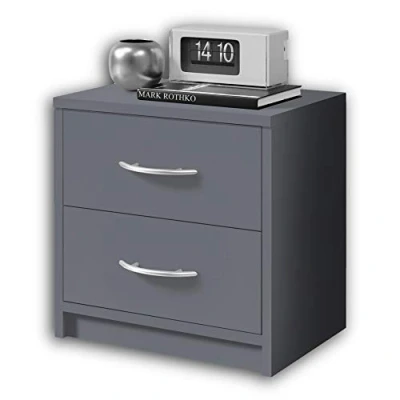 Abbildung von Stella Trading PEPE Nachttisch Graphit Schlichter Nachtschrank mit zwei Schubladen passend zu jedem Bett &amp; Schlafzimmer 39 x 28 cm (B/H/T)