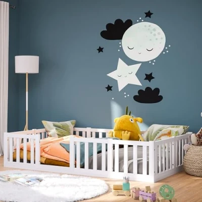Abbildung von Bellabino Kinderbett Tapi (Bodenbett mit Rausfallschutz und Lattenrost, weitere Größen 70x140, 80x160, 90x200, 140x200 cm), weiß Kiefer 120x200 ohne Tür