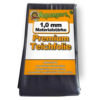 Abbildung von Hochwertige PVC Teichfolie 1,0mm Stärke I Fisch und Pflanzenfreundlich, UV witterungsbeständig Schwimmteich Folie Gartenteich Aquagart Garten Teichzubehör (2m lang, schwarz 4m breit)