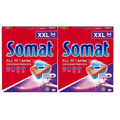 Abbildung von Somat All in 1 extra Spülmaschinen Tabs, 108 (2x 54 Tabs), XXL Pack, Geschirrspül Tabs für kraftvolle Reinigung und Edelstahlglanz