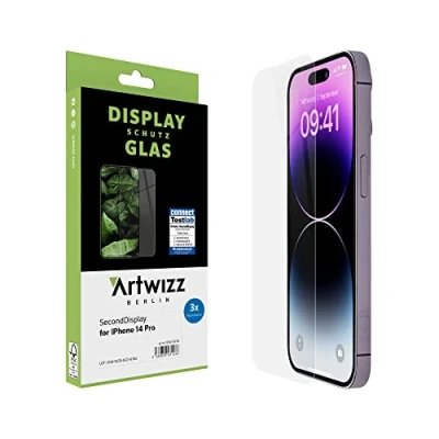 Abbildung von Artwizz SecondDisplay Displayschutz kompatibel für iPhone 14 Pro 3 Stück HD Schutzglas aus Sicherheitsglas, 9H Härte
