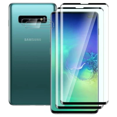 Abbildung von FWang [2+2 Stück] Temperglas Schutzfolie für Samsung Galaxy S10 Plus und Kamera Schutzfolie,3D Volle Bedeckung,9H Härte,kratzfest,blasenfrei,HD Displayschutz