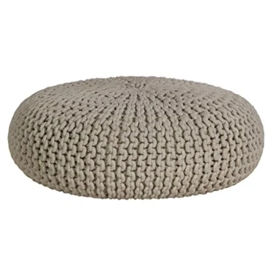 Abbildung von Homescapes Pouf Strickpouf rundes Bodenkissen, Sitzpouf 70 x 23 cm, gepolsterter Sitzhocker, Sitzpuff/Puff mit grob gestricktem Bezug aus 100% Baumwolle, Strickpuff, Natur/naturweiß