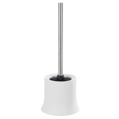 Abbildung von WENKO WC Garnitur Basic, offener Toilettenbürstenhalter für das Badezimmer, inkl. Toilettenbürste, aus mattiertem Kunststoff, Maße (B/T x H): Ø 14 38 cm, Weiß