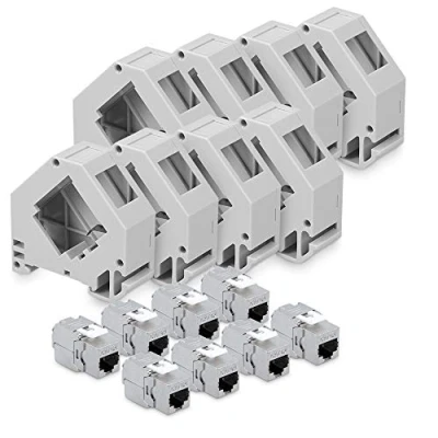 Abbildung von kwmobile Keystone Modul und Hutschienenadapter Set passt auf genormte Hutschiene 8X CAT 6A Module Halter RJ45 Buchse geschirmt werkzeuglos