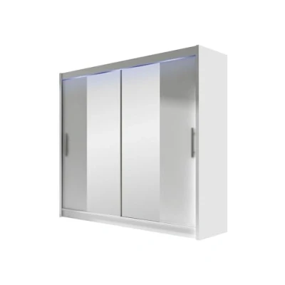 Abbildung von Mirjan24 Kleiderschrank London II mit Spiegel und RGB LED Beleuchtung, Schiebetürenschrank, Schwebetürenschrank, Modernes Schlafzimmerschrank 180x215x58cm, Garderobe, Schlafzimmer (Weiß)